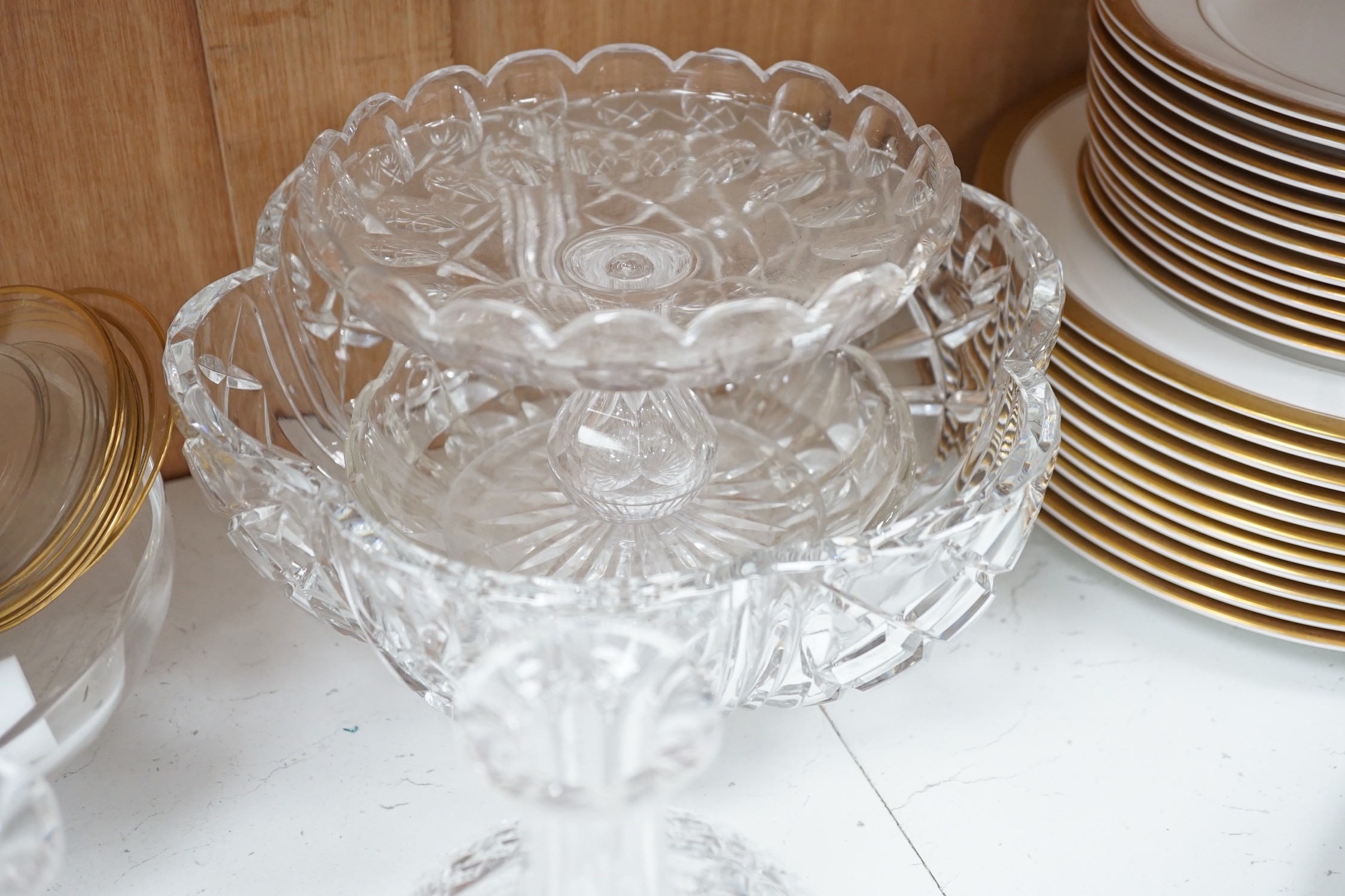 A set of cranberry flashed cut glass wine glasses, four others and collection of mixed cut glass